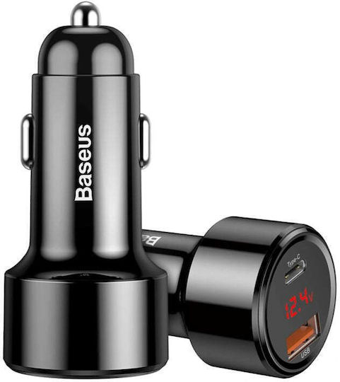 Baseus Car Charger 45W Fast Charging with Ports 1xUSB 1xType-C Black Colour