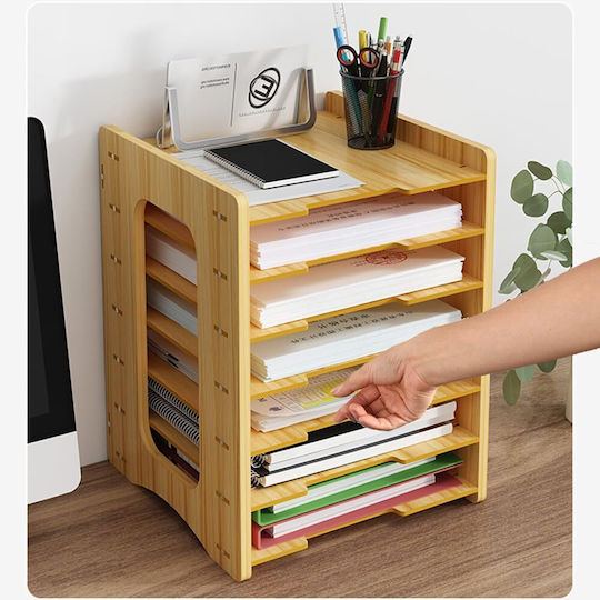Wooden Desktop Shelf Organizer for Documents & Books 36x25x38.5cm 7 Levels