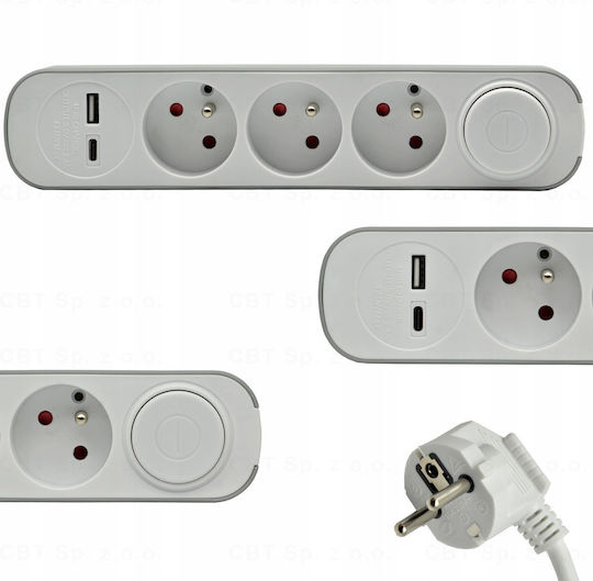 Festverlängerungskabel 3x Schalter Usb A Usb C Steckdosen 5m Schuko Ps-370sws+usba+usbc/5 E W-30008