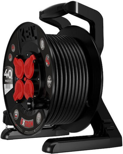 Extreme Line Reel Extension Cord 4 Sockets Switch Ip44 16a H05rr-f 3x2.5 40m Black