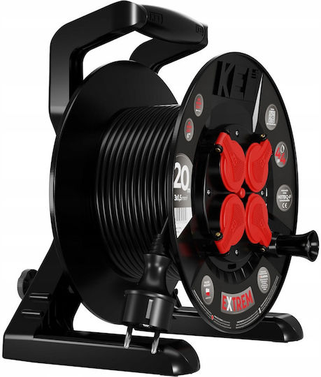 Extreme Line Reel Extension Cord 4 Sockets Switch Ip44 16a H07bq-f 3x1.5 20m Black W-100080