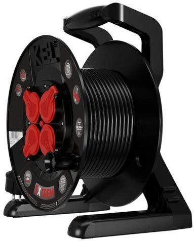 Extreme Line Reel Extension Cord 4 Sockets Switch Ip44 16a H05rr-f 3x1.5 15m Black W-100022