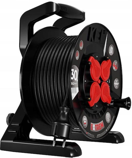 Extreme Line 25m 4-socket Reel Extension Cord Ip44 16a Black