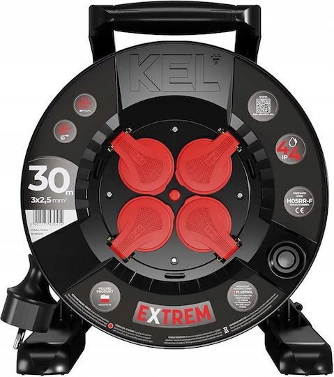 Extreme Line 25m 4-socket Reel Extension Cord Ip44 16a Black