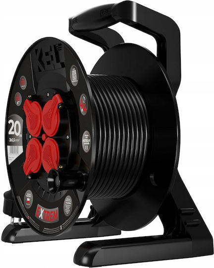 Extreme Line Reel Extension Cord 4 Sockets Switch Ip44 16a H07bq-f 3x1.5 20m Black W-100080