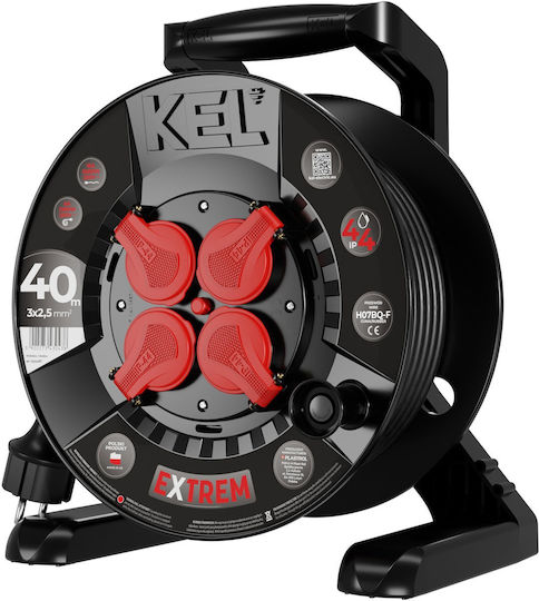 Extreme Line Reel Extension Cord 4 Sockets Switch Ip44 16a H07bq-f 3x2.5 40m Black W-100087
