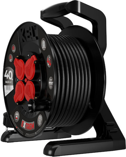 Extreme Line Reel Extension Cord 4 Sockets Switch Ip44 16a H07bq-f 3x2.5 40m Black W-100087