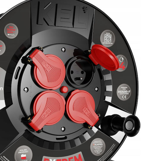 Extreme Line Reel Extension Cord 4 Sockets Switch Ip44 16a H05rr-f 3x2.5 10m Black W-100021