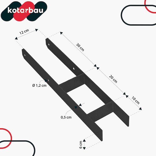 Kotarbau H-post Base Embedding Steel Galvanized Black 120 Mm Set 2 Pcs