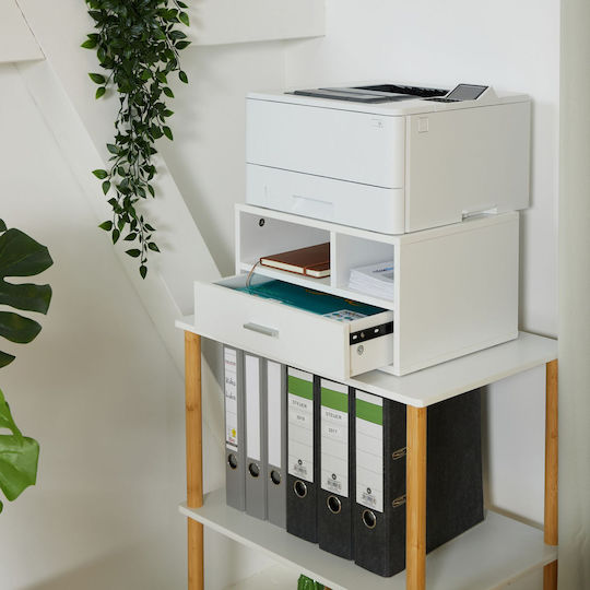 Relaxdays Printer Stand Drawer White Silver 0