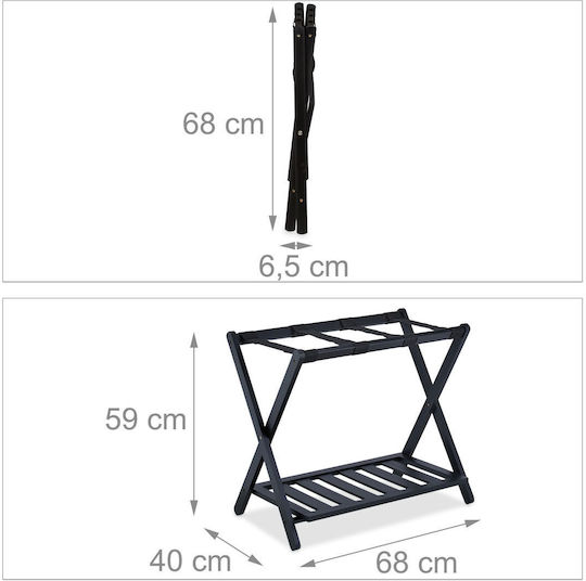 Relaxdays Rack Pentru Bagaje De Hotel Din Lemn Pliabil Negru Cu Dimensiuni 59x40xÎnălțime 68cm Pliabil