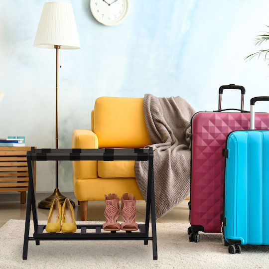 Relaxdays Дървена Сгъваема Хотелска Куфара Черна с Размери 54x45xВисочина 66см Сгъваема