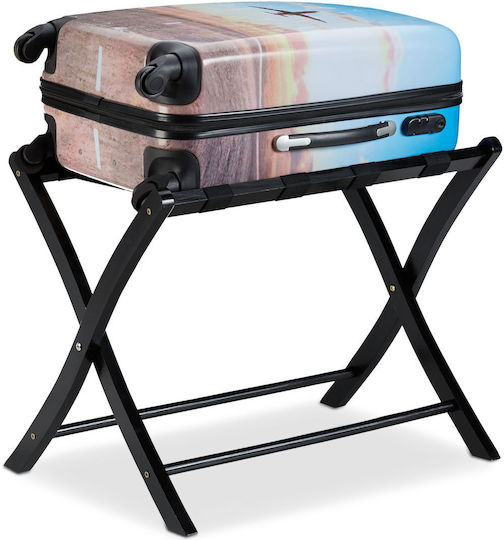 Relaxdays Rack Pentru Bagaje De Hotel Din Lemn Pliabil Negru Cu Dimensiuni 52.5x48xÎnălțime 66.5cm Pliabil