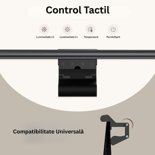 Led Monitor Lamp 3 Lighting Modes Touch Control Memory Function Eye Protection Asymmetric Design Adjustable Clamp Usb-c Black