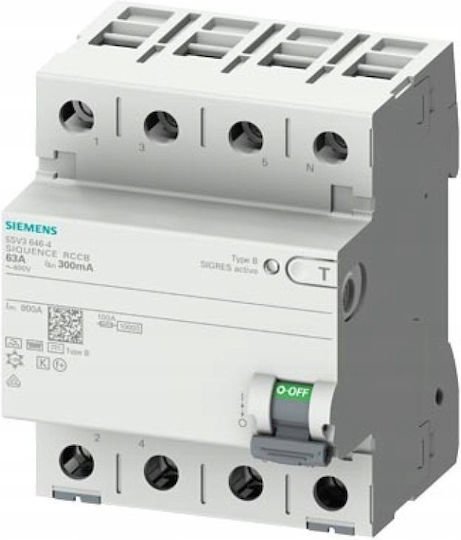 Residual Current Circuit Breaker Sentron 3+n-pole 25a 30ma Type B 400v Short-delay 4mod 5sv3342-4