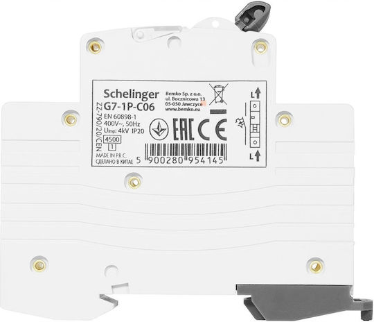 Întrerupător Rezidual De Curent 1p C 6a 4.5ka Ac Schelinger A02-g7-1p-c06