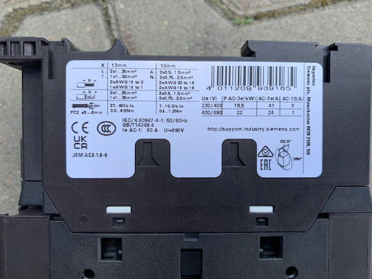 Power Contactor Ac-3e/ac-3 41 A 18.5 Kw 400 V 3-speed 230 V Ac 50/60 Hz Auxiliary Contacts 1 No + 1 Nc Terminal 3rt2035-1al20