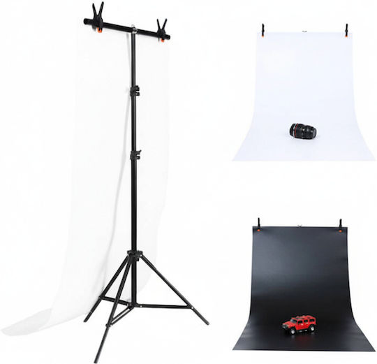 Suport Portabil Reglabil Pentru Fundal Foto 70-200 Cm 2 Fundaluri 2 Cleme Pliabil Asamblare Ușoară Foto Video Studio Metal Negru Alb