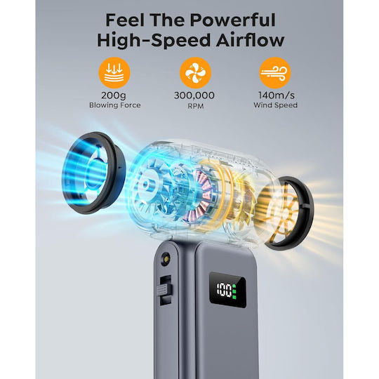 Yusman Suflantă Electrică cu Aer Comprimat Viteză Reglabilă 0-100 5 Capete Duze Incluse 300000 Rotații Pe Minut la Putere Maximă Iluminare Led Portabilă Potrivită pentru Curățarea Tastaturilor Mașinilor Acasă Exterior