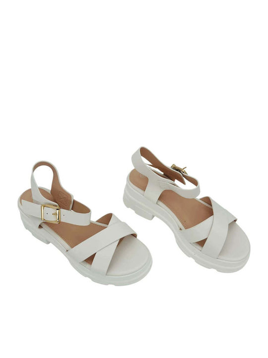 Leather Women's Flat Sandals White