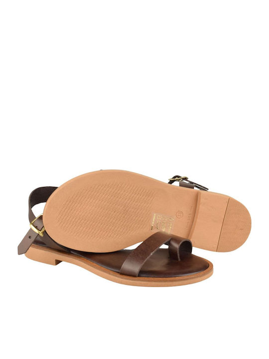 Leather Women's Flat Sandals Brown