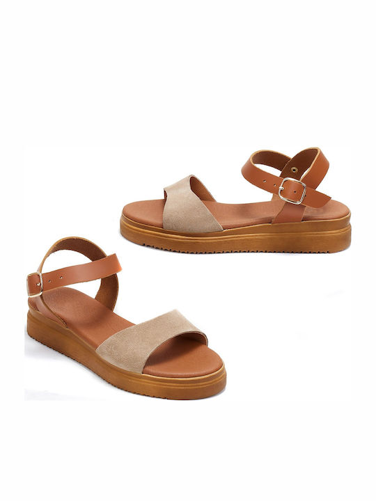 Leather Women's Flat Sandals Flatforms Brown