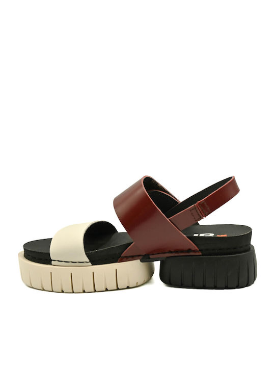 Δερμάτινα Γυναικεία Ανατομικά Σανδάλια Flatforms Μπορντό