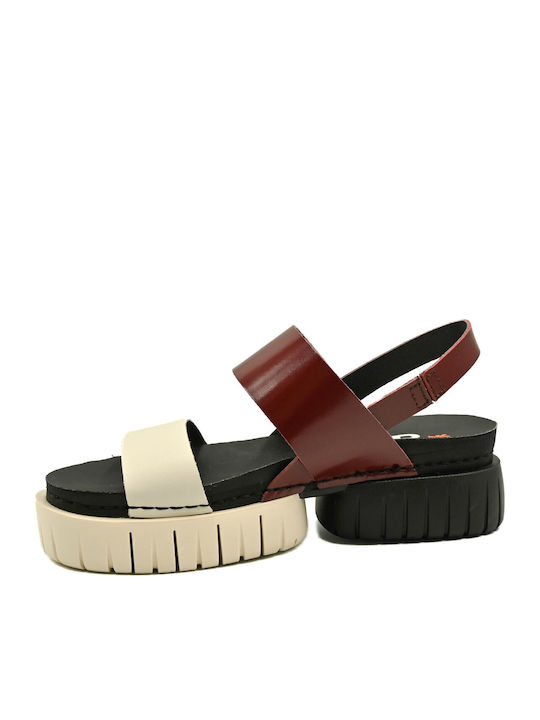 Δερμάτινα Γυναικεία Ανατομικά Σανδάλια Flatforms Μπορντό