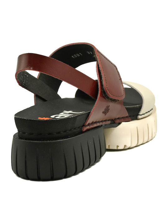 Δερμάτινα Γυναικεία Ανατομικά Σανδάλια Flatforms Μπορντό