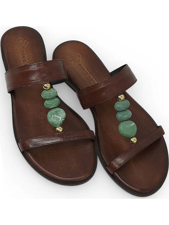 Leder Flache Sandalen Für Damen Braun