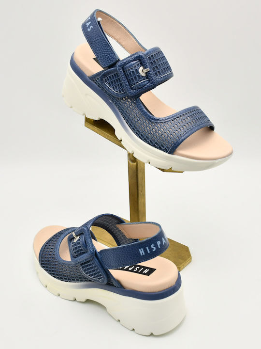 Leather Women's Flat Sandals Navy Blue