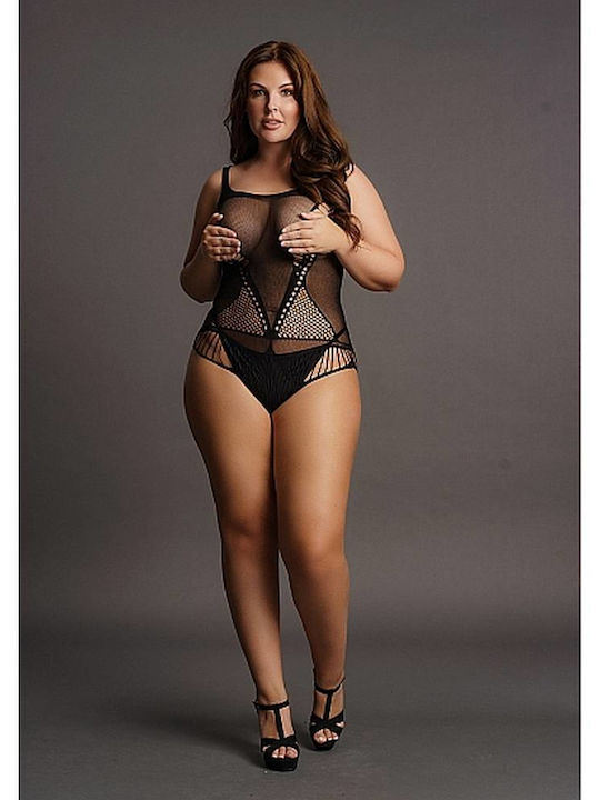 Le Désir Plus Size Sexy Bodysuit Gittermuster Schwarz