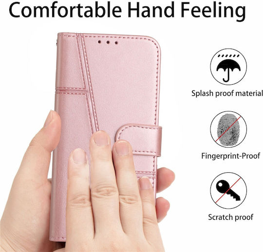 Tel1 Xiaomi Poco C65 Xiaomi Redmi 13c 4g/5g Stitching Calf Texture Buckle Book Case Pink