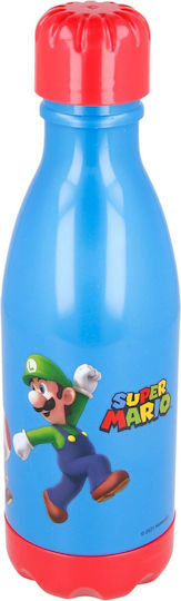 Stor Plastic Kids Water Bottle Super Mario with Screw-on Cap Non Spill Blue 560ml