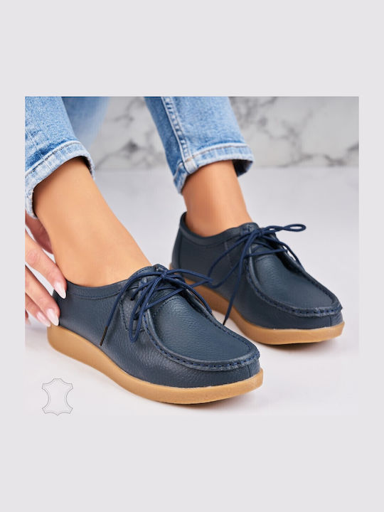Leder Damen Oxfords in Marineblau Farbe