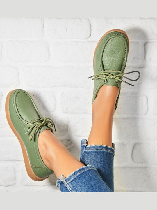 Leather Women's Oxfords in Green Colour