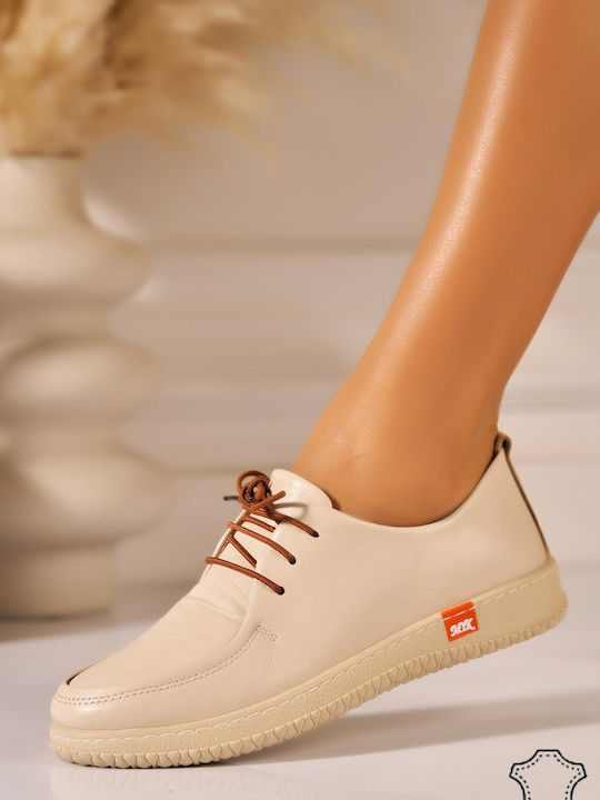 Leder Damen Oxfords in Beigem Farb