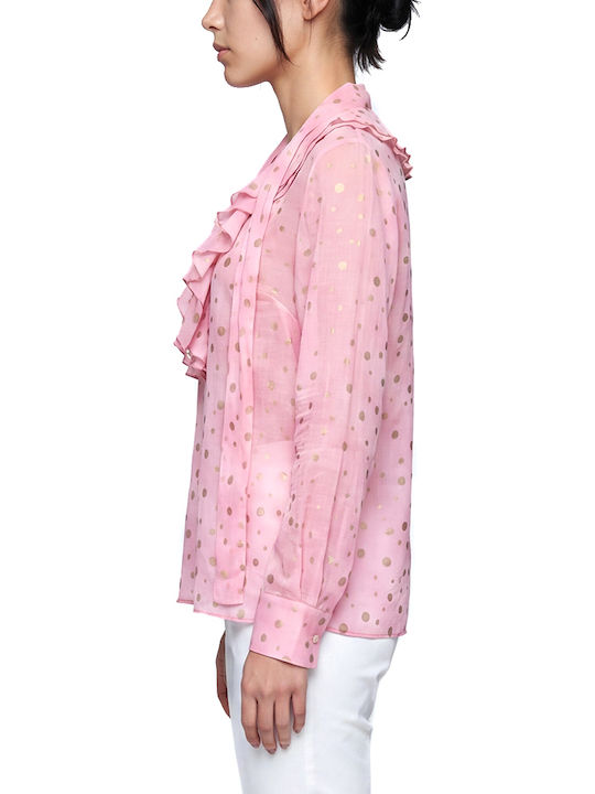 Damenbluse Langärmelig mit V-Ausschnitt Rosa