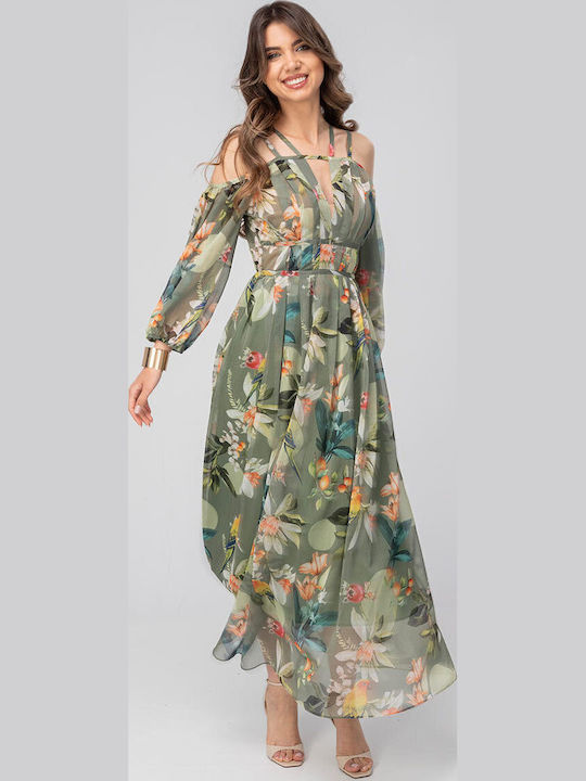 Layla Rochie De Vară Maxi Pentru Nuntă Botez Cu Umerii Goi Kaki