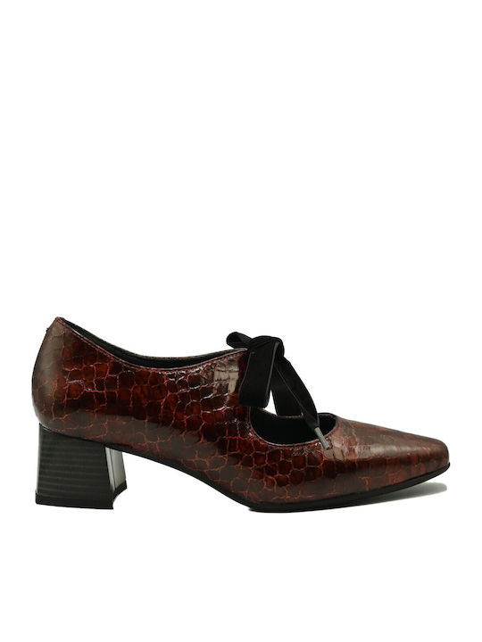 Leder Pumps mit niedrigem Absatz Burgundisch