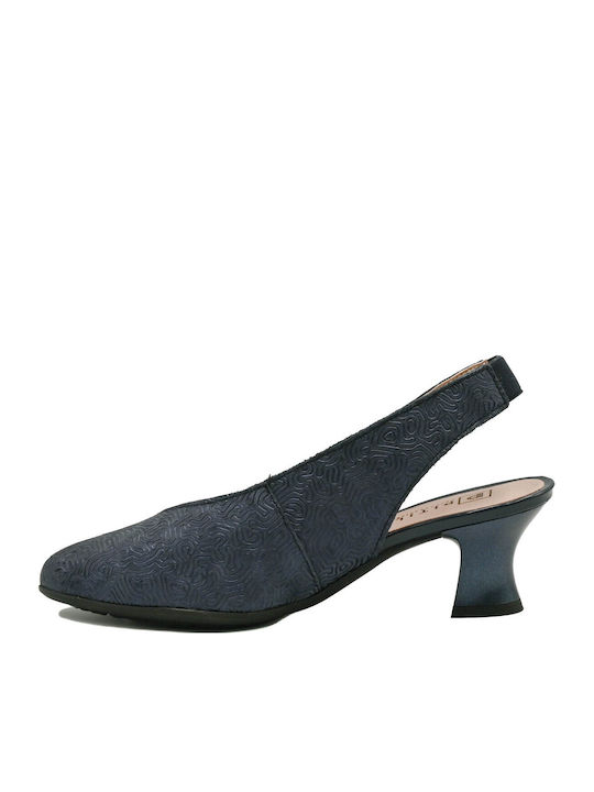 Leather Heels with Medium Heel Navy Blue