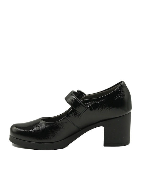 Leather Heels With Chunky Medium Heel Black