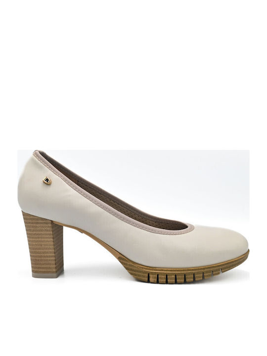 Leder Pumps mit Mittelhohem Absatz Beige