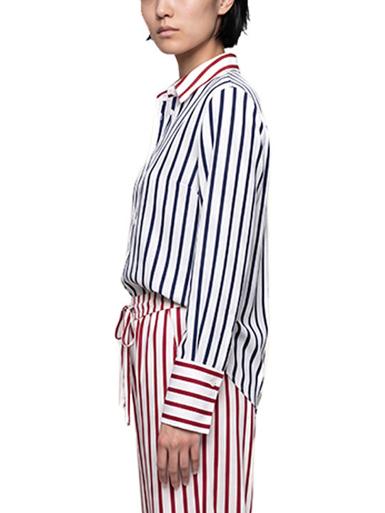 Shirt Long Sleeve Women's Shirt Red White Blue Striped