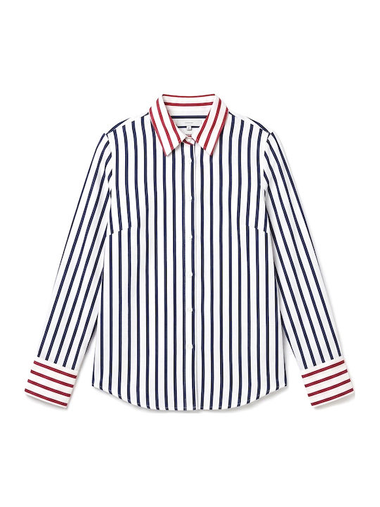 Shirt Long Sleeve Women's Shirt Red White Blue Striped