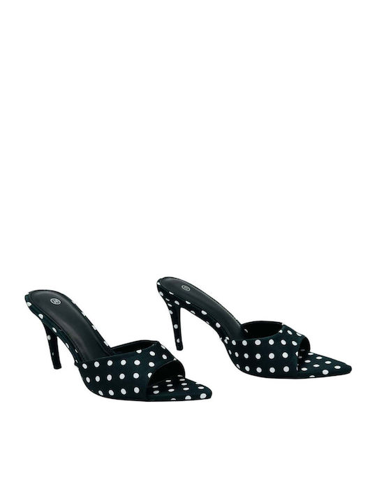 Leather Mules with Thin High Heel in Black Colour