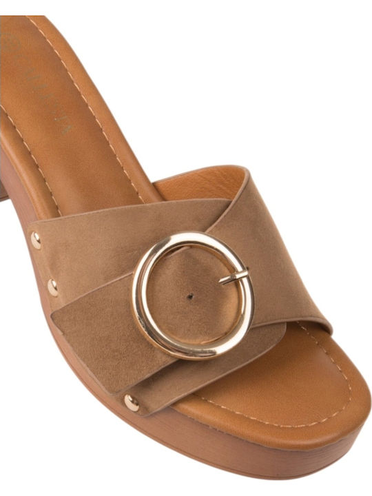 Mules With Heel In Brown Colour