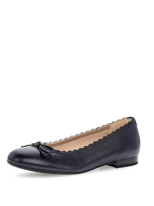 Leather Women's Pointed Toe Ballerina Shoes In Navy Blue Color