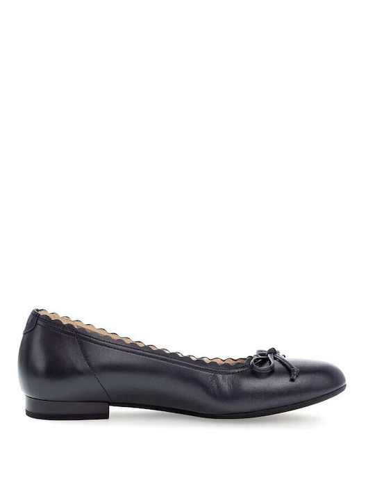 Leather Women's Pointed Toe Ballerina Shoes In Navy Blue Color