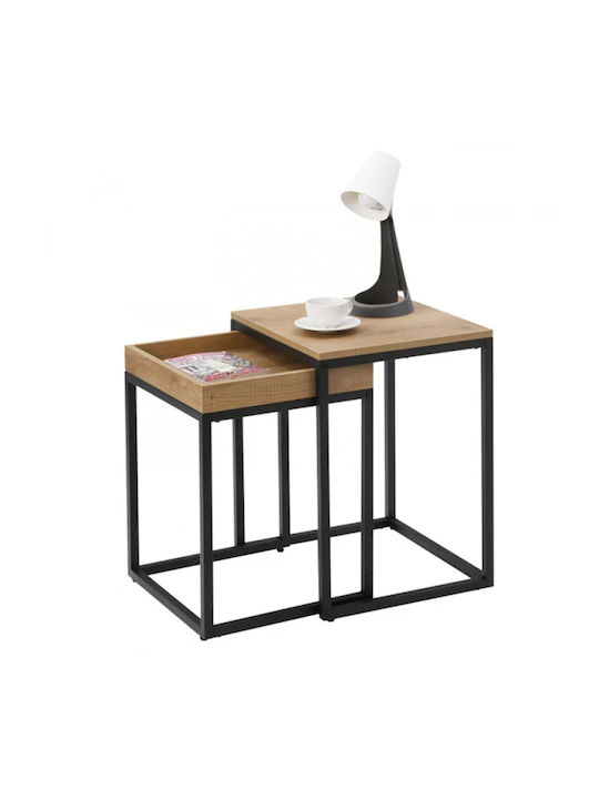 Side Table Wooden Black/Brown 2 Pieces L40xW45xH55cm